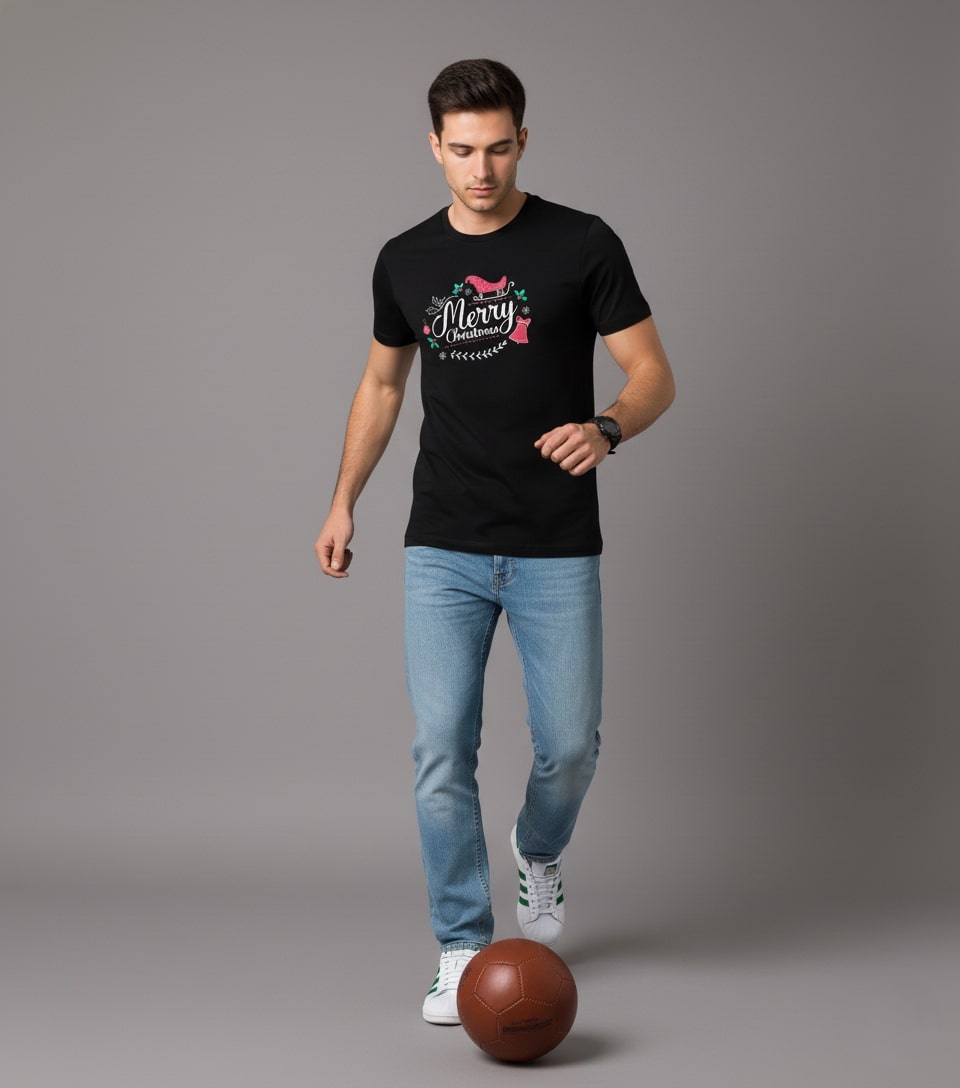 Men’s Outlaws Christmas Printed T-Shirt – 100% Cotton Festive Casual Wear