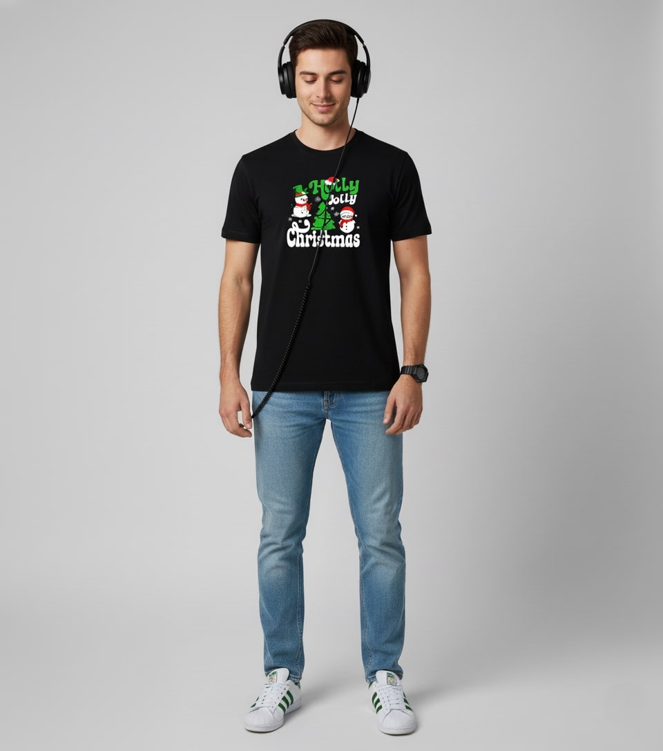 Men’s Outlaws Christmas Printed T-Shirt – 100% Cotton Festive Casual Wear