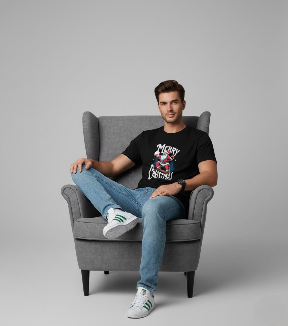 Men’s Outlaws Christmas Printed T-Shirt – 100% Cotton Festive Casual Wear