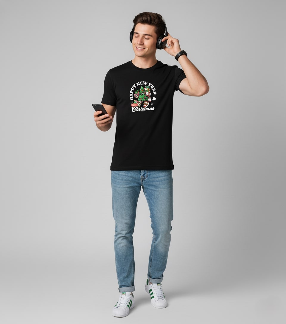 Men’s Outlaws Christmas Printed T-Shirt – 100% Cotton Festive Casual Wear