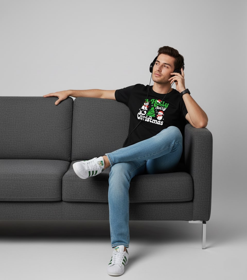 Men’s Outlaws Christmas Printed T-Shirt – 100% Cotton Festive Casual Wear