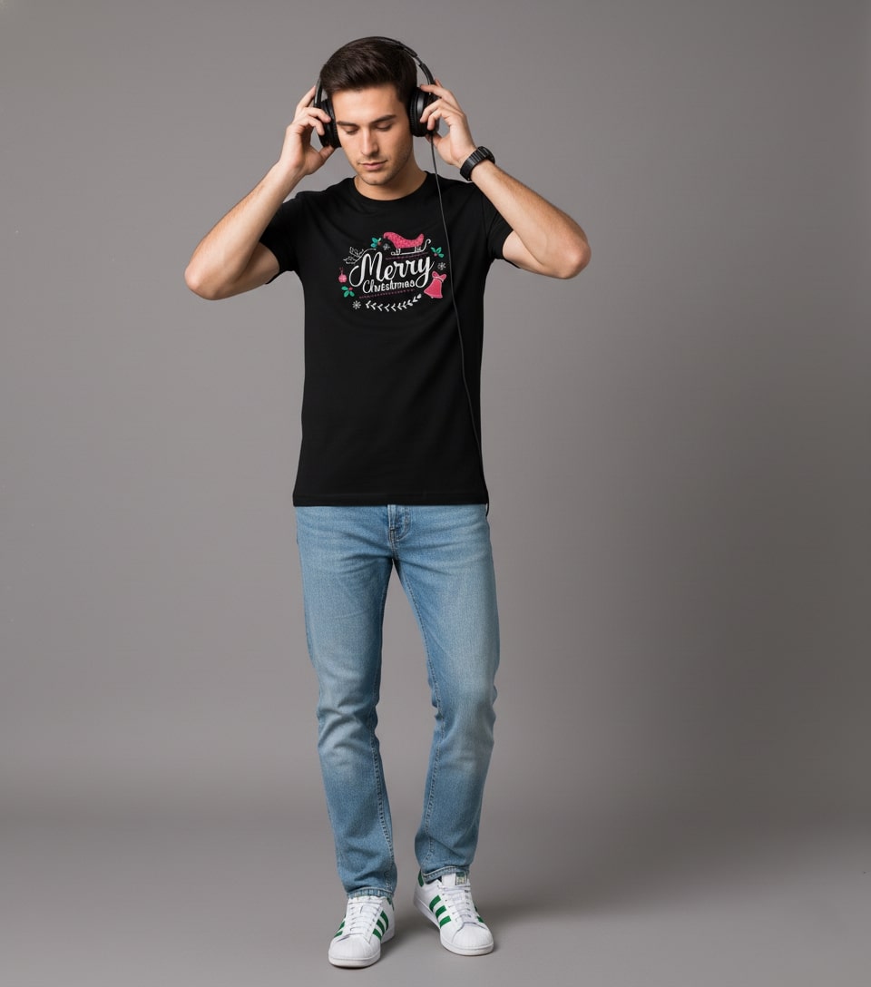 Men’s Outlaws Christmas Printed T-Shirt – 100% Cotton Festive Casual Wear