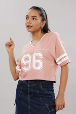 Printed pink cotton boxy top for women with extended sleeves, stylish and comfortable from Outlaws Fashion.