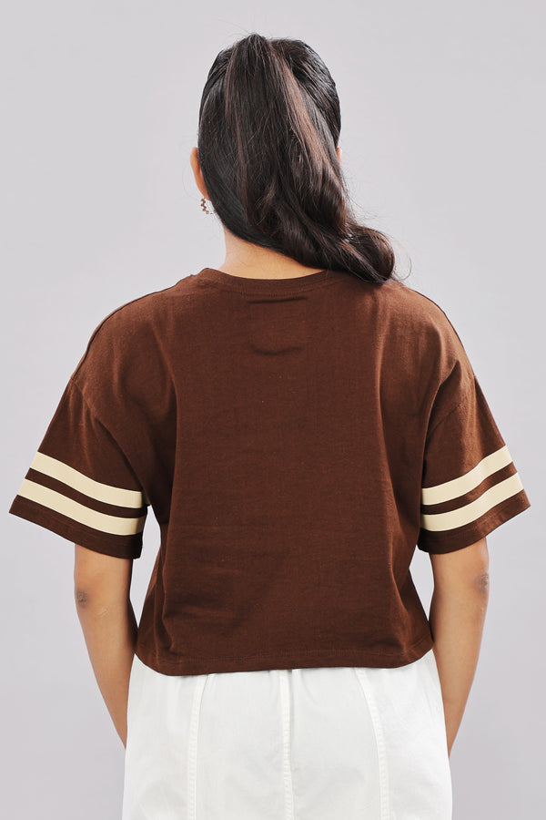 Printed Brown Cotton Boxy Top for Women – Extended Sleeves
