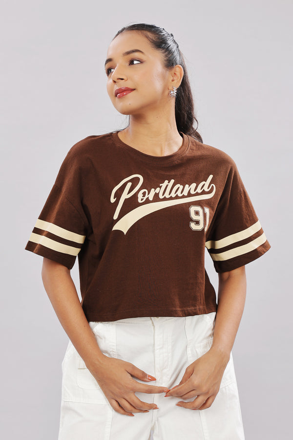 Printed Brown Cotton Boxy Top for Women – Extended Sleeves