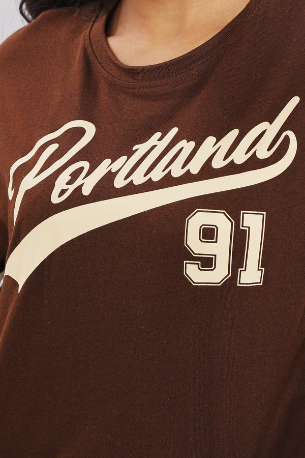 Printed Brown Cotton Boxy Top for Women – Extended Sleeves