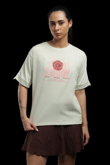 Cream Rose Print T-Shirt Women