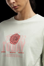 Cream Rose Print T-Shirt Women