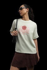 Cream Rose Print T-Shirt Women