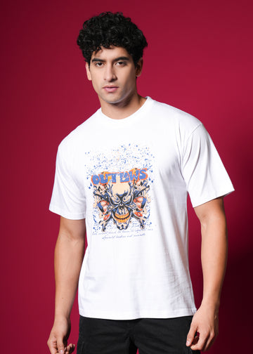 Outlaws White Oversized T-Shirt – 100% Cotton Streetwear Style