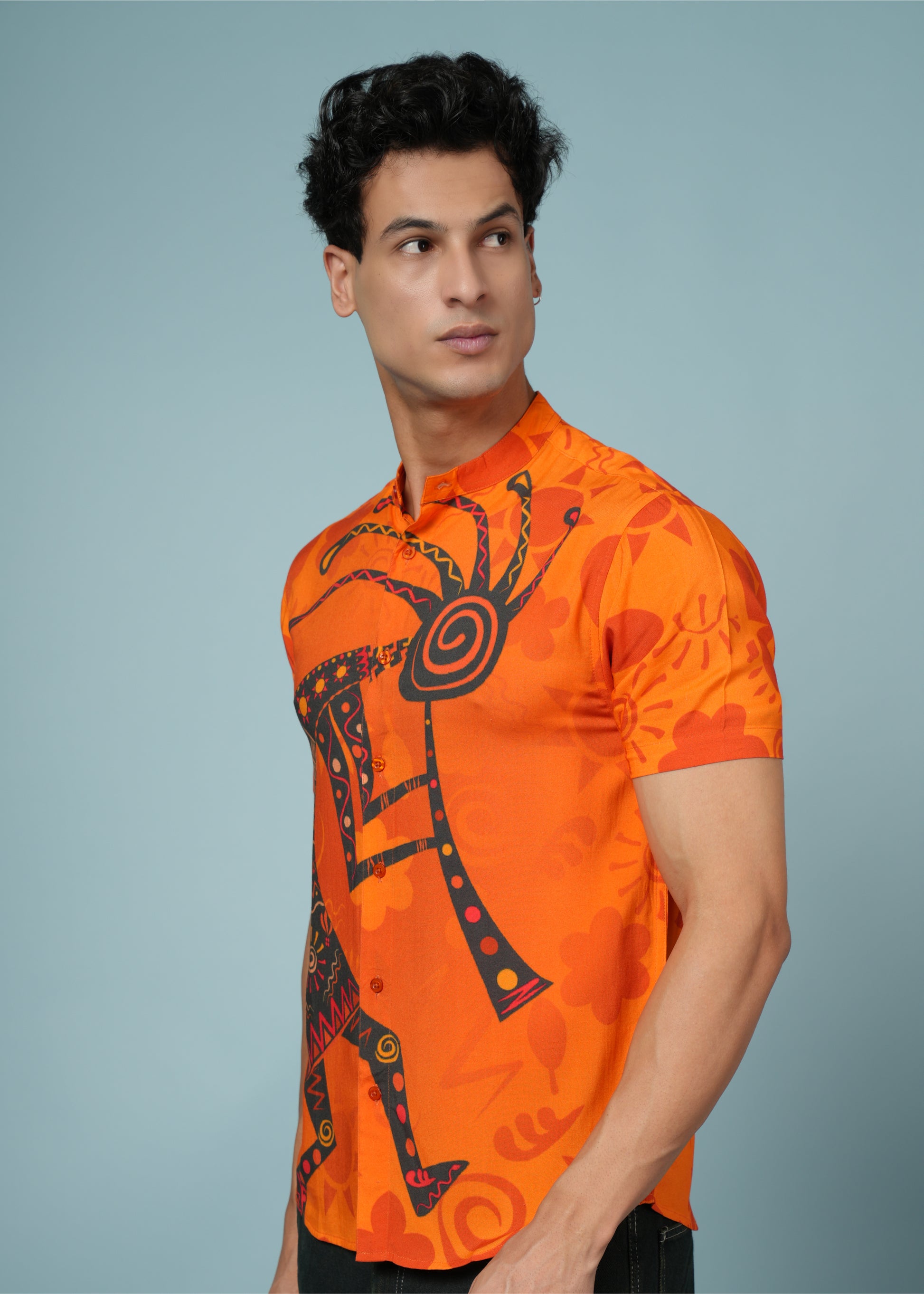 Men’s Tribal Art Print Rayon Shirt – Bold & Vibrant Casual Wear