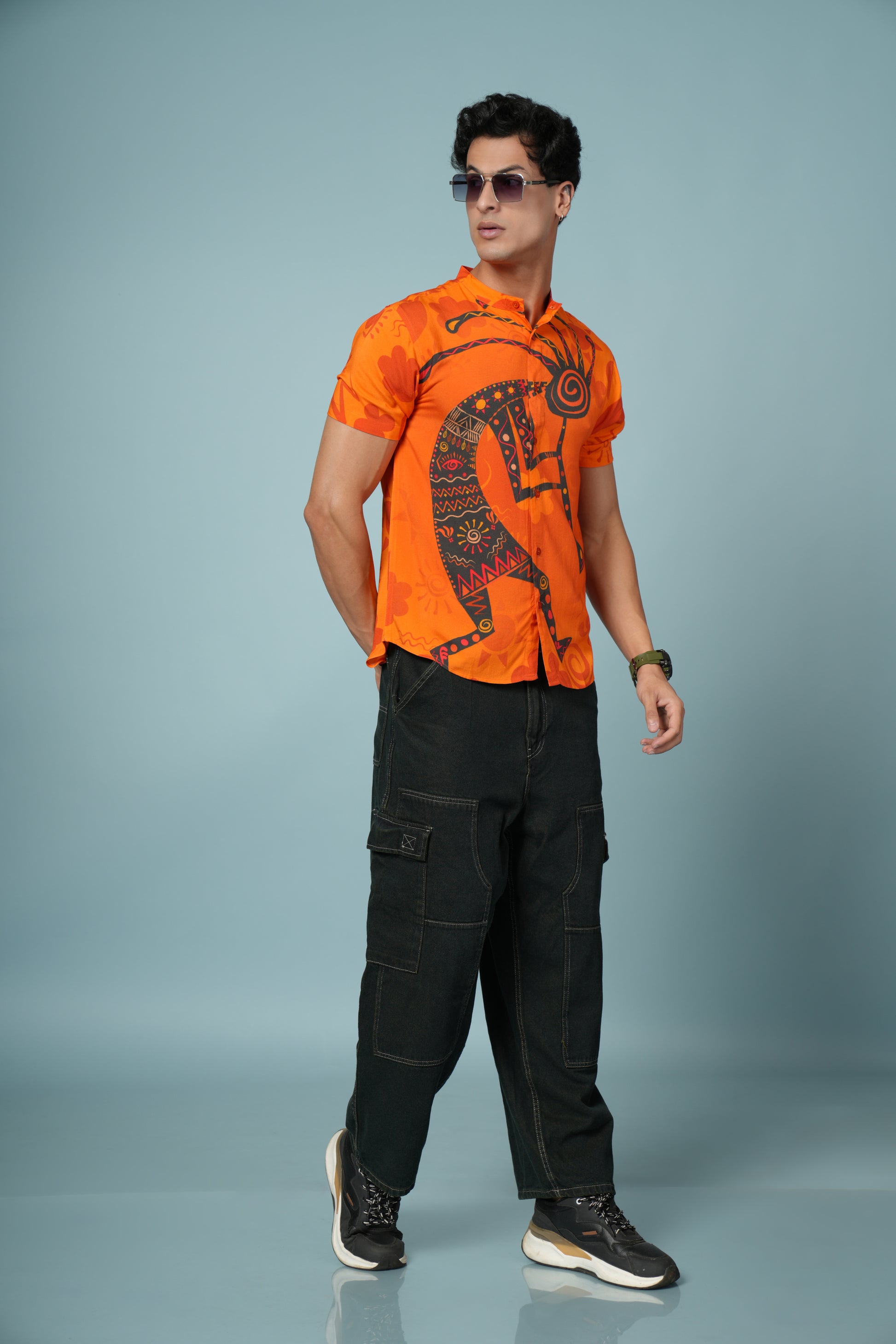 Men’s Tribal Art Print Rayon Shirt – Bold & Vibrant Casual Wear