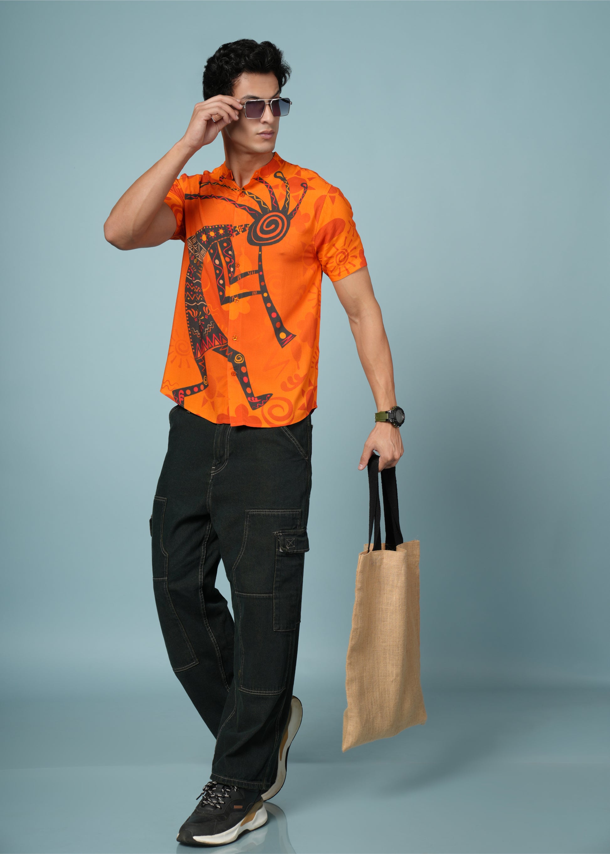 Men’s Tribal Art Print Rayon Shirt – Bold & Vibrant Casual Wear