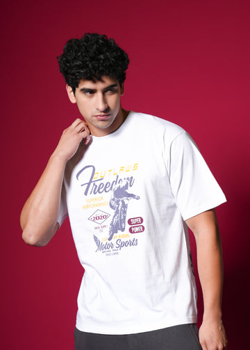Outlaws White Oversized T-Shirt – 100% Cotton Streetwear Style