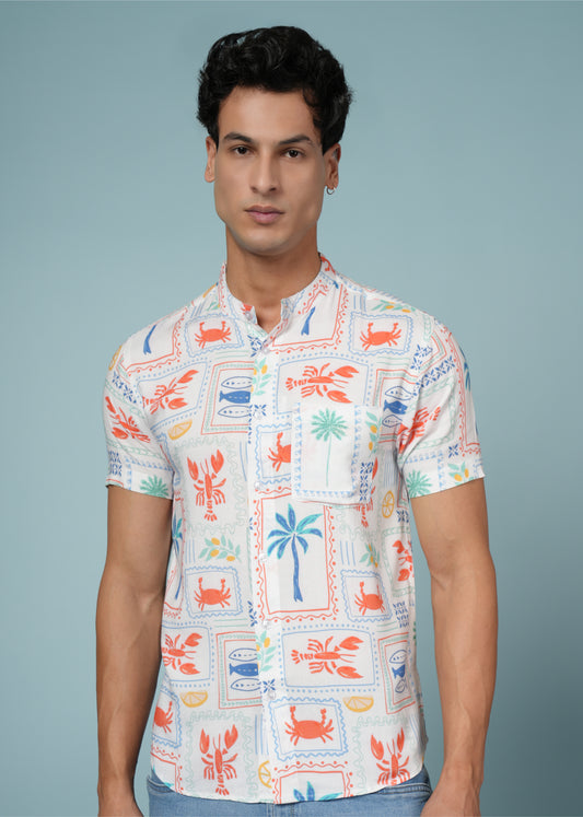 Men’s Abstract Print Rayon Shirt – Vibrant & Breezy Summer Style