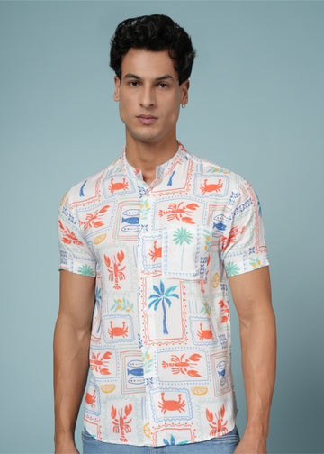 Men’s Abstract Print Rayon Shirt – Vibrant & Breezy Summer Style