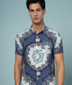 Men’s Blue Printed Rayon Shirt – Soft Fabric | Stylish Casual Wear