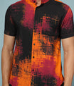 Men’s Abstract Rayon Shirt – Black & Orange Bold Casual Wear