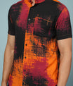 Men’s Abstract Rayon Shirt – Black & Orange Bold Casual Wear