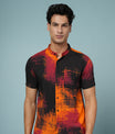 Men’s Abstract Rayon Shirt – Black & Orange Bold Casual Wear