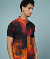 Men’s Abstract Rayon Shirt – Black & Orange Bold Casual Wear