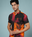 Men’s Abstract Rayon Shirt – Black & Orange Bold Casual Wear