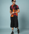 Men’s Abstract Rayon Shirt – Black & Orange Bold Casual Wear