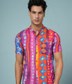 Men’s Multicolour Rayon Geometric Printed Shirt – Bold Summer Style