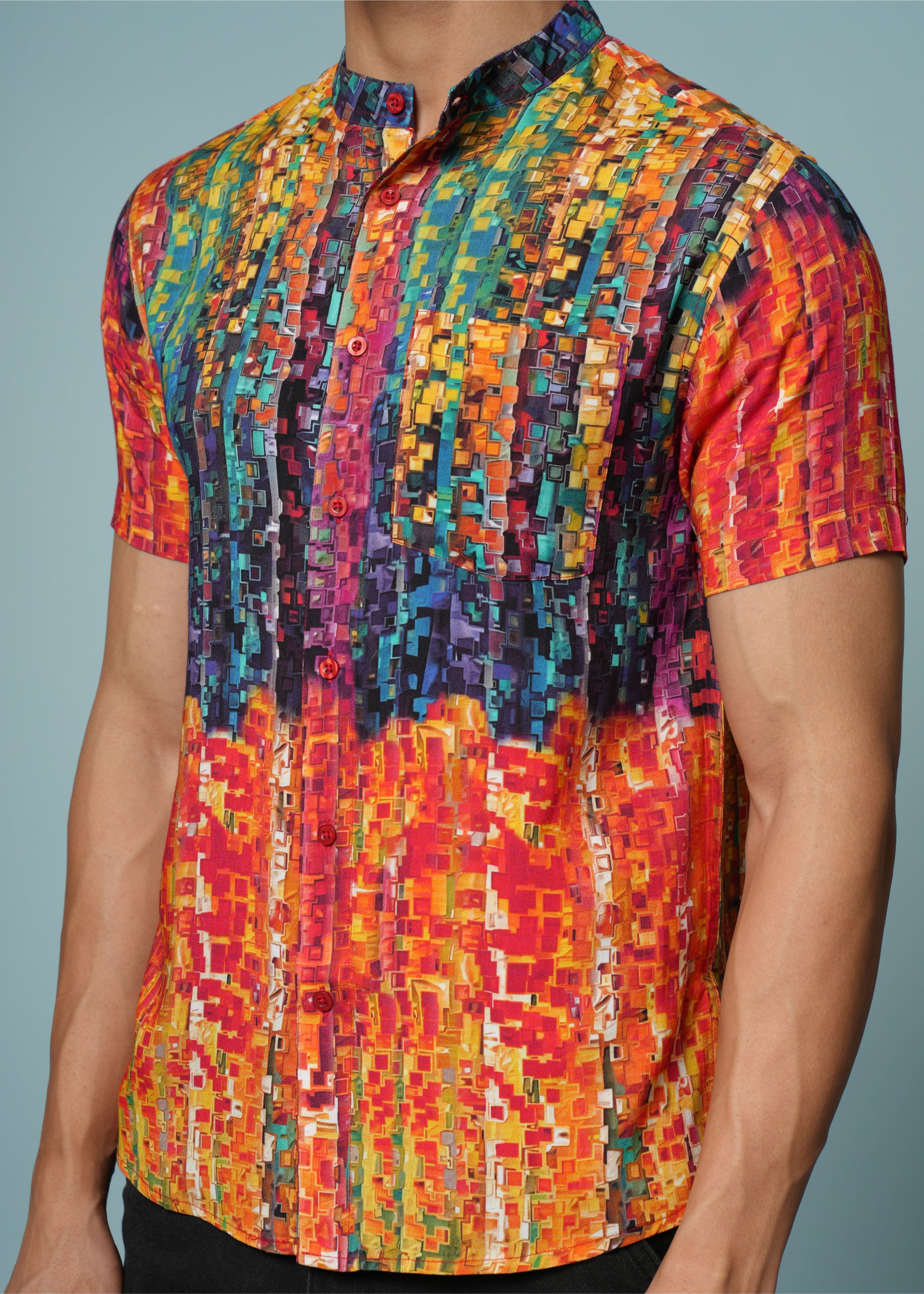 Men’s Abstract Print Rayon Shirt – Vibrant Summer Casual Wear