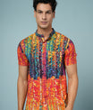 Men’s Abstract Print Rayon Shirt – Vibrant Summer Casual Wear
