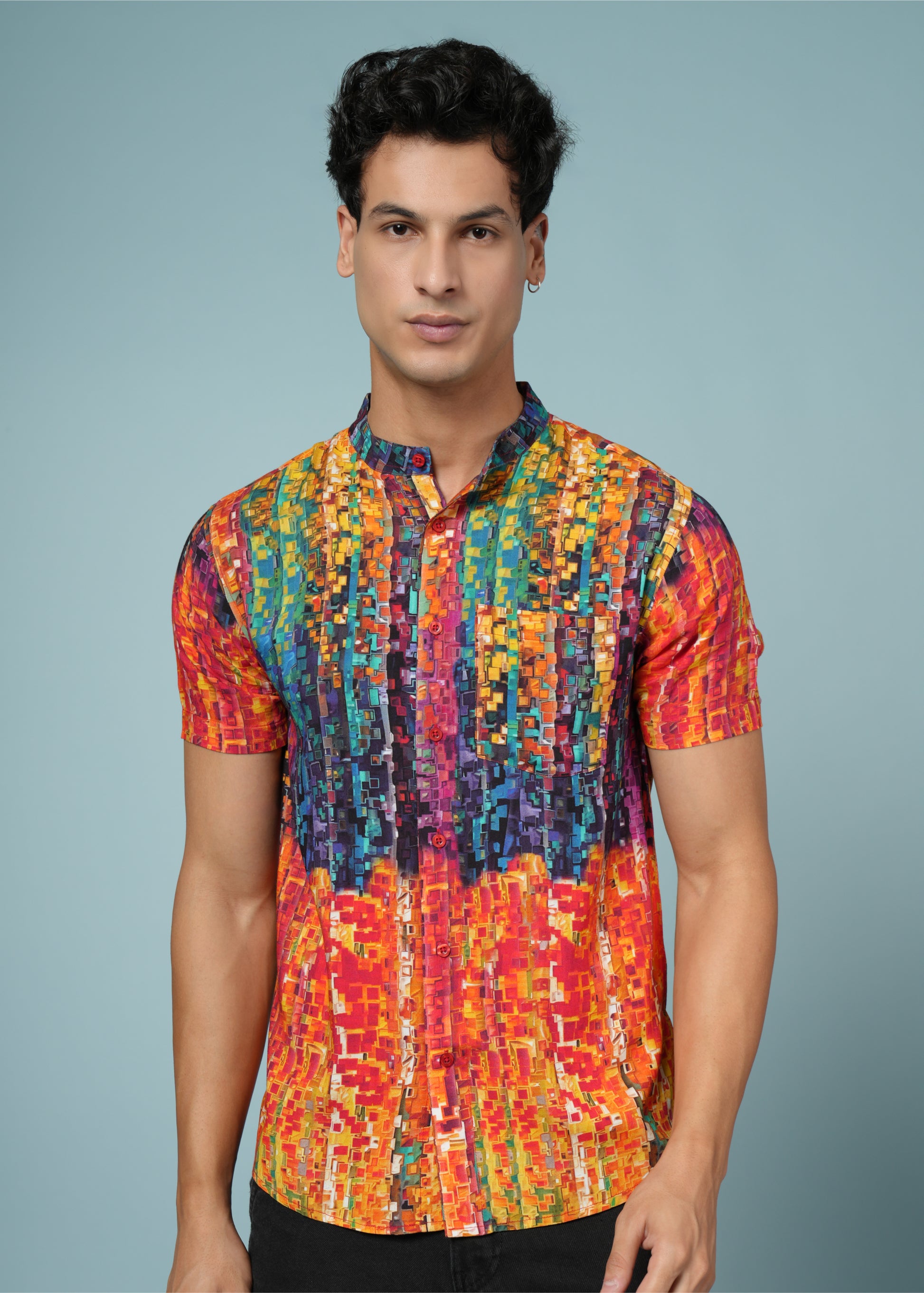 Men’s Abstract Print Rayon Shirt – Vibrant Summer Casual Wear