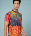 Men’s Abstract Print Rayon Shirt – Vibrant Summer Casual Wear