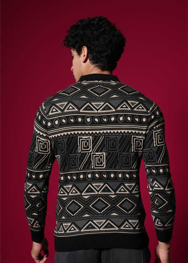 Men’s 100% Cotton Flat Knit Geometric Sweater – Premium Winter wear