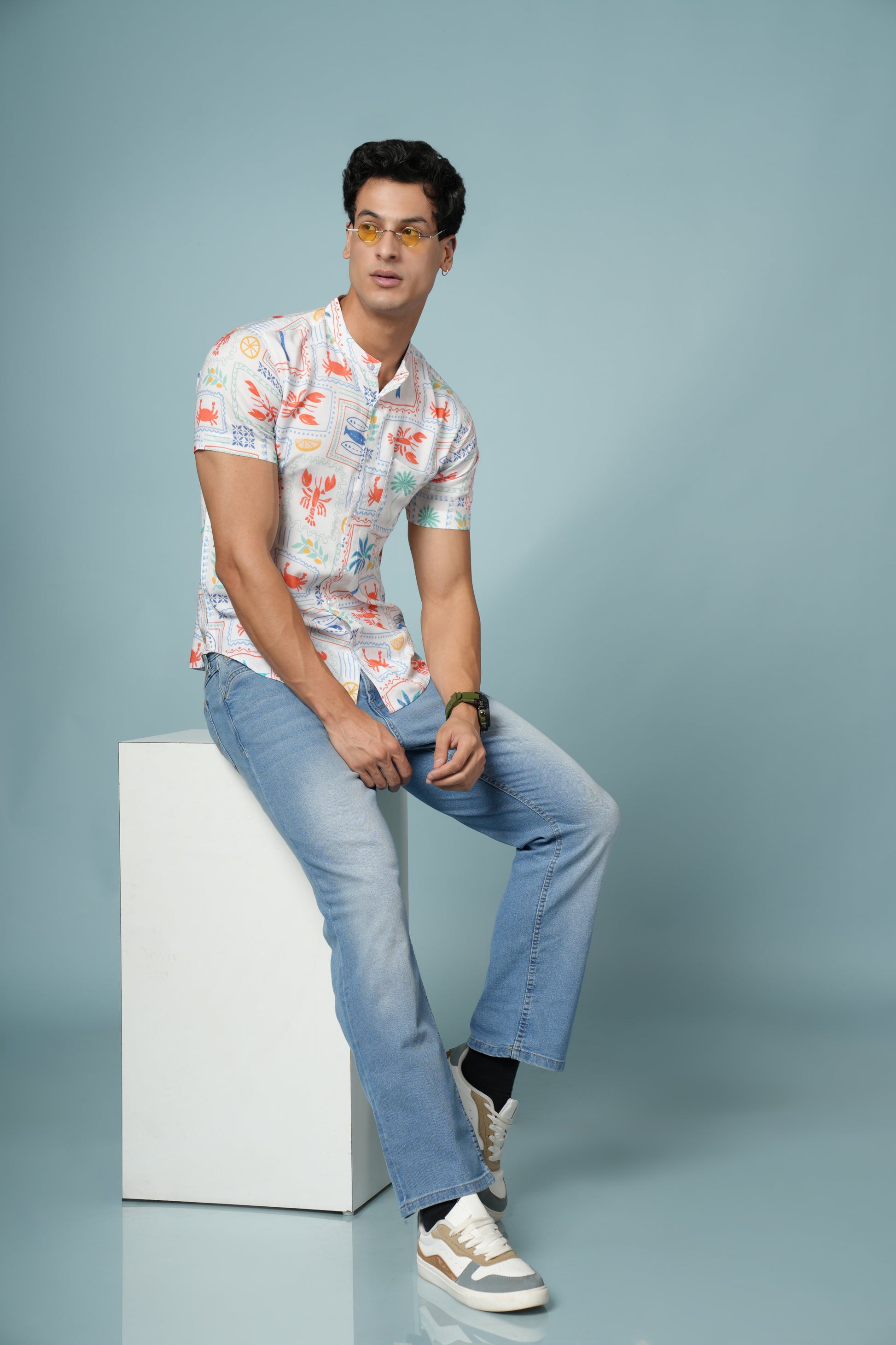 Men’s Abstract Print Rayon Shirt – Vibrant & Breezy Summer Style