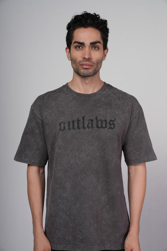 Outlaws Acid Wash Grey T-Shirt for Men