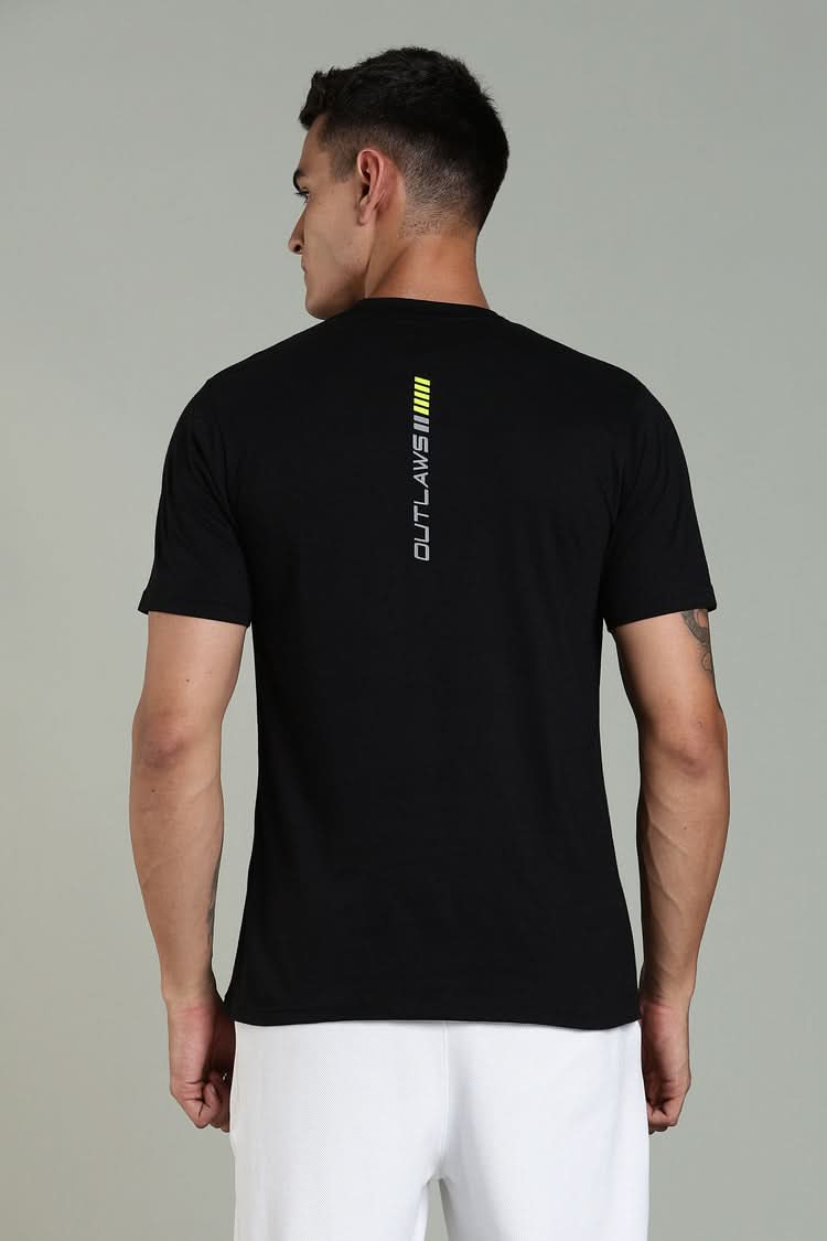 Black Outlaws Fashion men's athleisure T-shirt with graphic design, casual fit, and short sleeves, perfect for active wear.