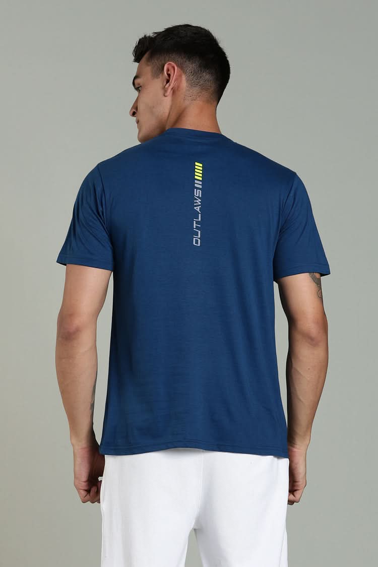 Men's navy blue athleisure T-shirt by Outlaws Fashion, casual fit with short sleeves and athletic style.