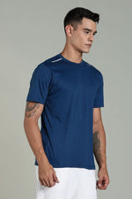 Navy blue Outlaws Fashion men's athleisure T-shirt with crew neck and short sleeves, casual athletic wear for men.