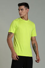 Outlaws Lime Green Athleisure T-shirt for men, lightweight and comfortable, featuring a casual fit and stylish design.