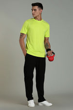 Lime green Outlaws Fashion men's athleisure T-shirt with sporty fit and short sleeves, ideal for active wear and casual outfits.