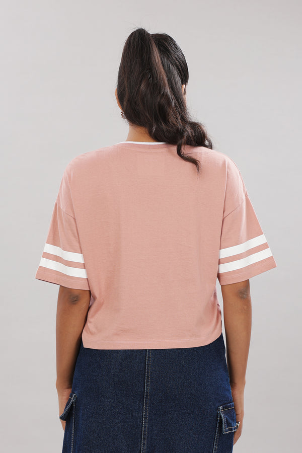 Printed Pink Cotton Boxy Top for Women – Extended Sleeves