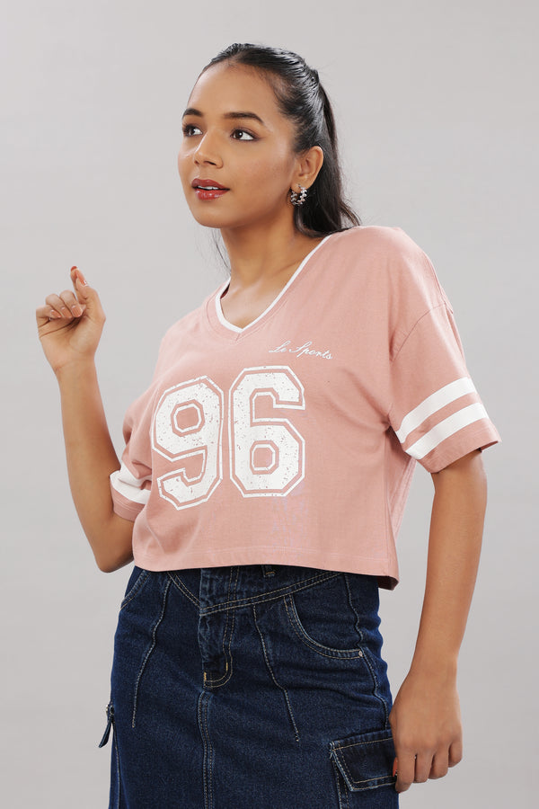 Printed Pink Cotton Boxy Top for Women – Extended Sleeves