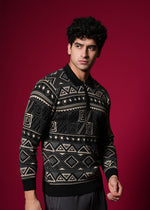 Men’s 100% Cotton Flat Knit Geometric Sweater – Premium Winter wear