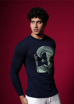 Men’s 100% Cotton Flat Knit Graphic Sweater – Premium Navy Blue Winter wear