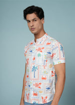 Men’s abstract print rayon shirt by Outlaws Fashion, vibrant and breezy summer style, shown with colorful pattern and relaxed fit.