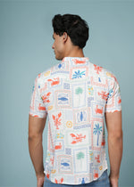 Men’s abstract print rayon shirt by Outlaws Fashion featuring vibrant, breezy summer style with colorful, artistic design.