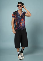 Men’s abstract printed rayon shirt by Outlaws Fashion, soft and stylish party wear with vibrant design and casual fit.