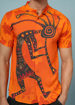 Men’s tribal art print rayon shirt from Outlaws Fashion featuring bold, vibrant colors and casual style.