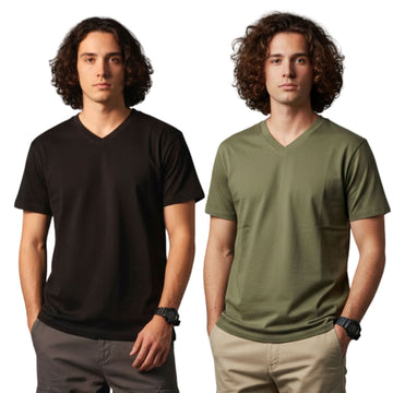 Men’s classic V-neck T-shirt by Outlaws Fashion, made of 100% cotton, shown in a neutral color with a comfortable fit.