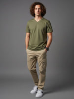 Men’s classic V-neck T-shirt from Outlaws Fashion in white 100% cotton, showcasing a comfortable fit and simple style.